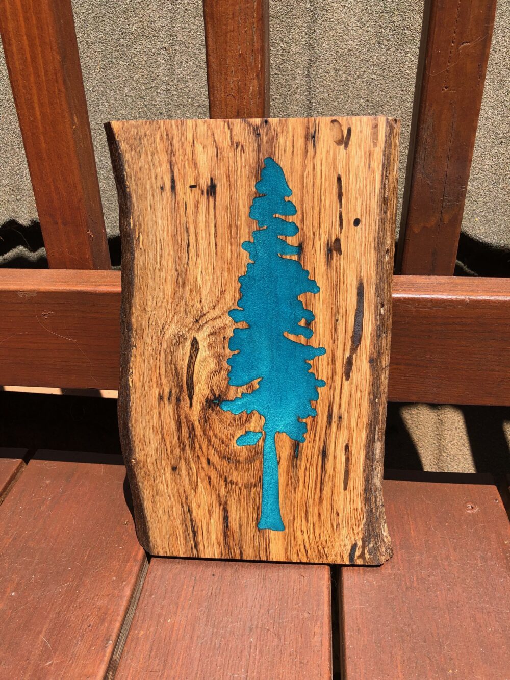 Redwood tree engraved in wood and filled with epoxy
