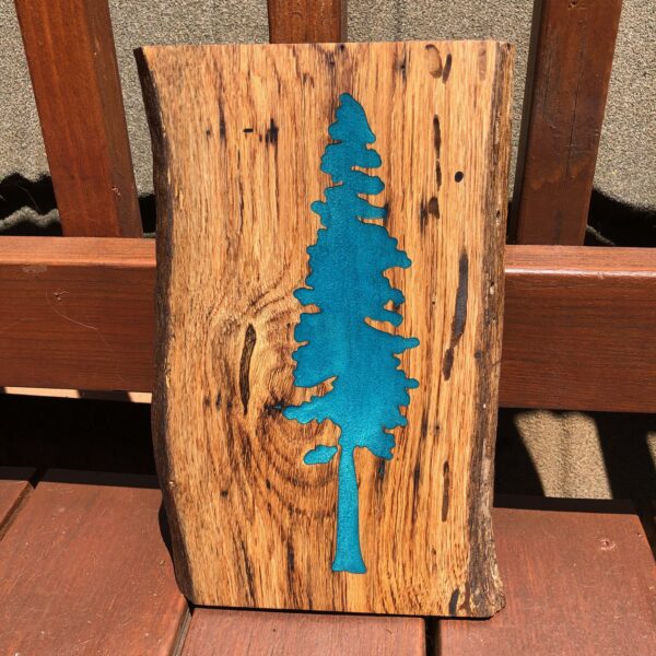 Redwood tree engraved in wood and filled with epoxy