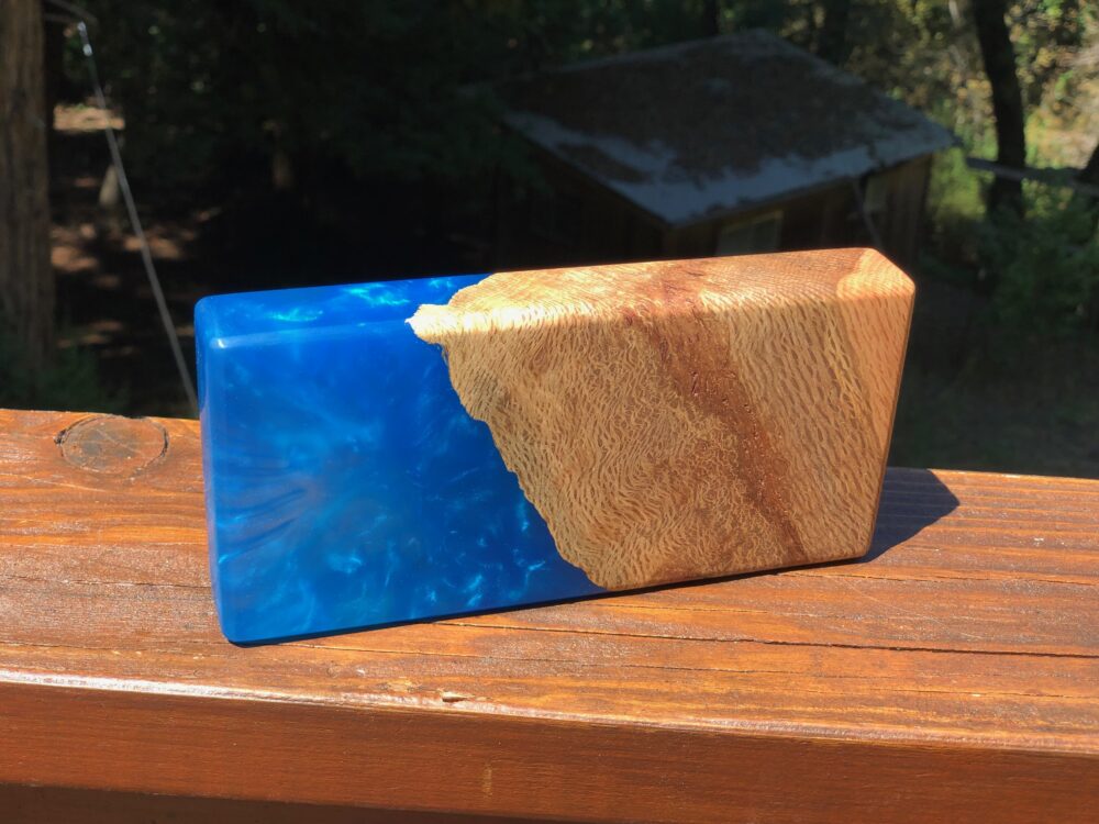 Blue wood art block with epoxy