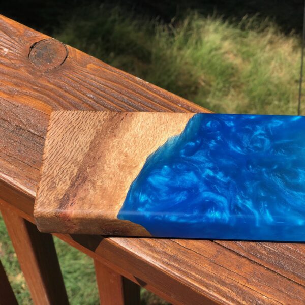 Blue wood art block with epoxy