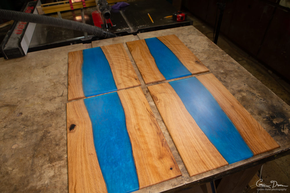 Blue Epoxy and Wood Placemats Corbin's Woodworking & Art