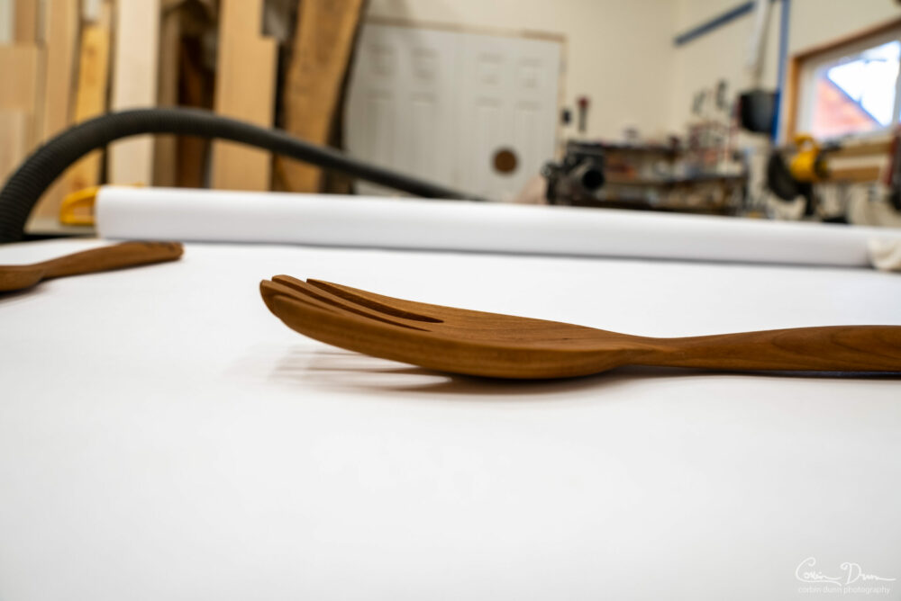 Digital File: Salad Set - Fork and Spoon - CNC Plans - Vectric VCarve file, PDF Directions, and STL Model - Wood Hibiscus or Rose Inlay
