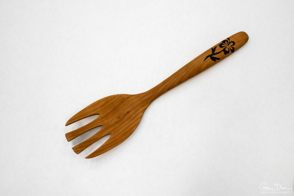 Digital File: Salad Set - Fork and Spoon - CNC Plans - Vectric VCarve file, PDF Directions, and STL Model - Wood Hibiscus or Rose Inlay